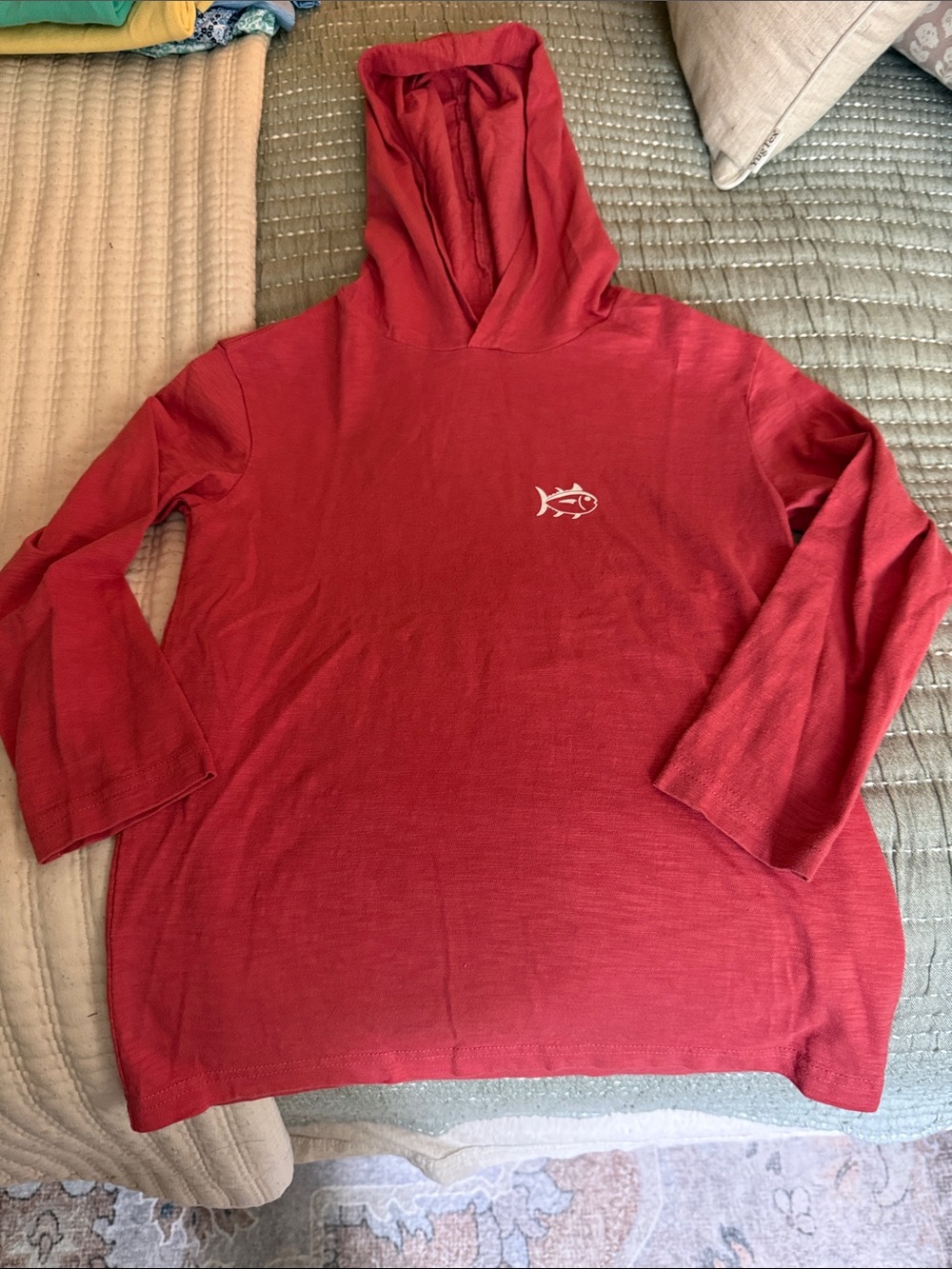 Southern Tide Rust Red Hooded Tee with White Chest Print